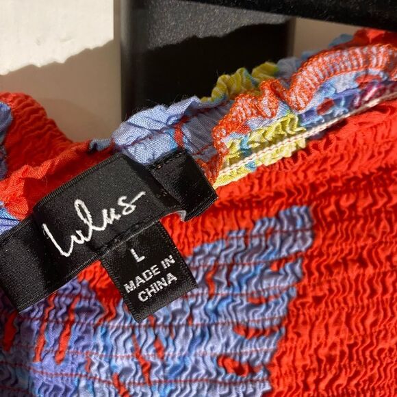 LULU'S Patsy Tropical Floral Smocked Off-Shoulder Maxi Dress Size L - Picture 10 of 12